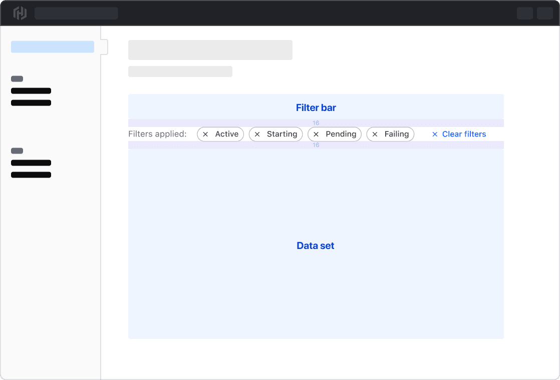 Applied filters with filter bar positioning